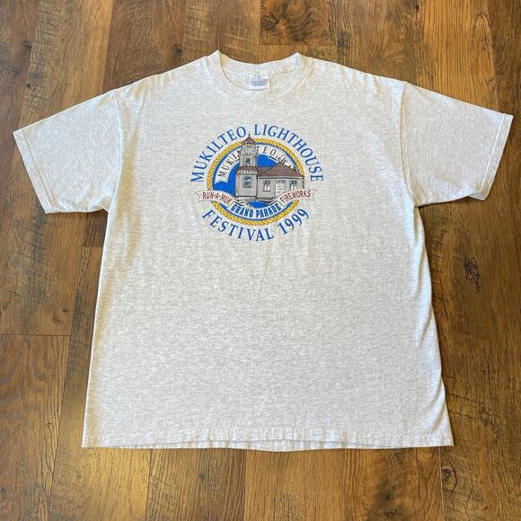 Vintage 1999 Run A Muk Fistival T-Shirt Mukilteo Lighthouse Hanes Comfort T XL - Picture 1 of 5